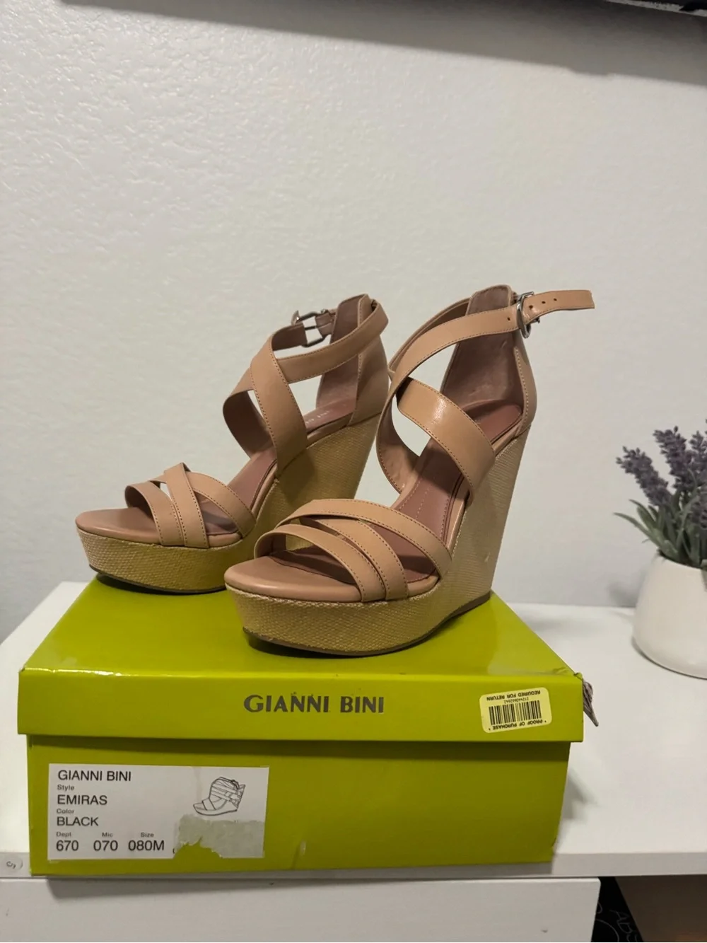 Gianni Bini Nude/Tan Strappy Block Heel Sandals with Ankle Strap